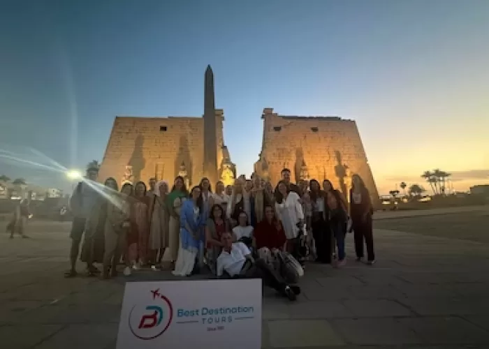 Luxor Temple at night, showcasing ancient Egyptian architecture.