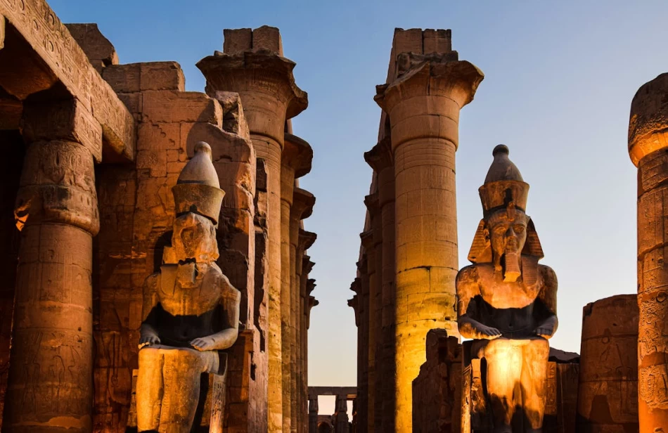 Entrance and pillars of Luxor Temple in Egypt.