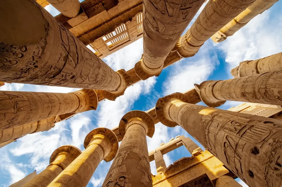 Ancient Karnak Temple Complex with massive stone columns in Luxor